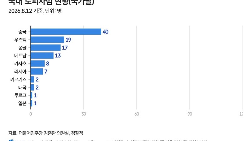 중국 수배자 40명, 한국 도피 외국인 범죄자의 36%로 최다…강도살인범까지 숨어든 한국, 중국발 국제도피 범죄 관리 경고